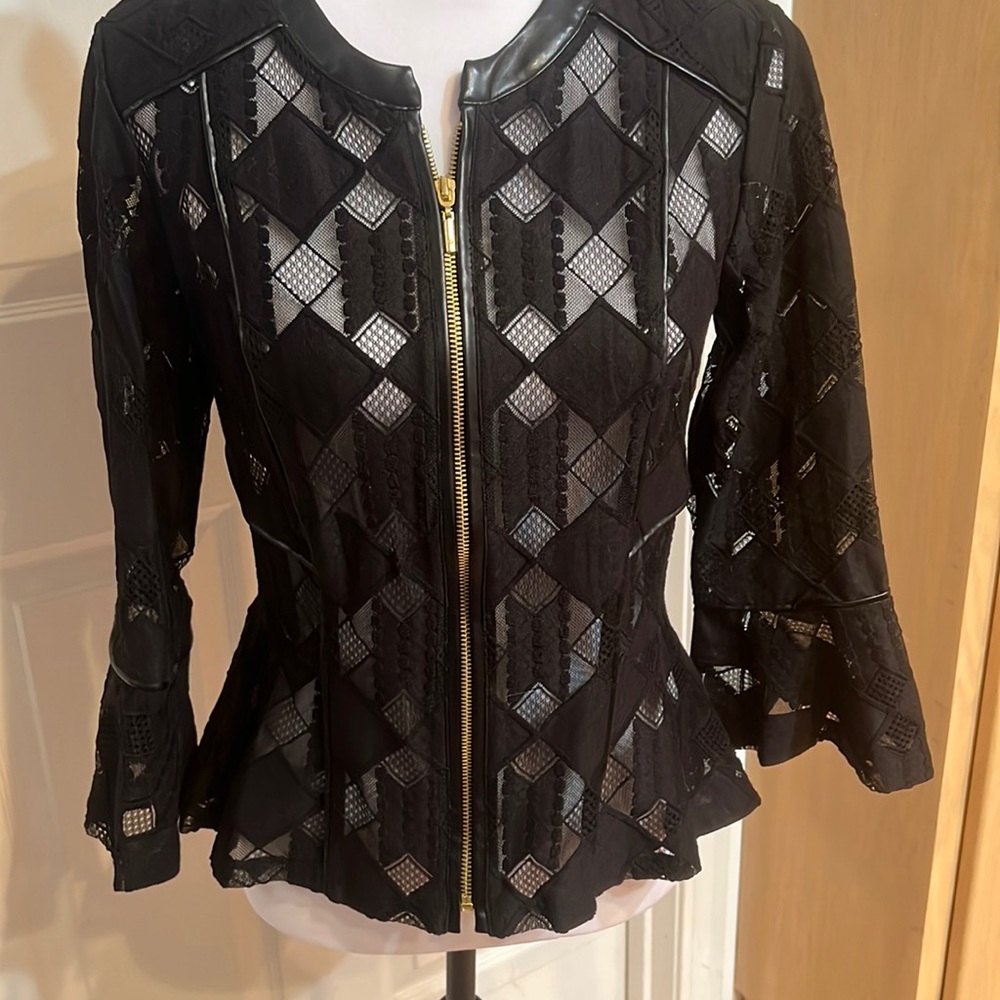 Lace & vegan leather jacket.